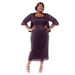 NWT R&M Richards Women's Plus Size Sequin Lace Mother of The Bride Jacket Dress